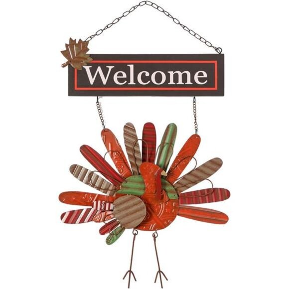 Vintage Metal Thanksgiving Turkey Wall Hanging Decoration Welcome Sign - Picture 7 of 7